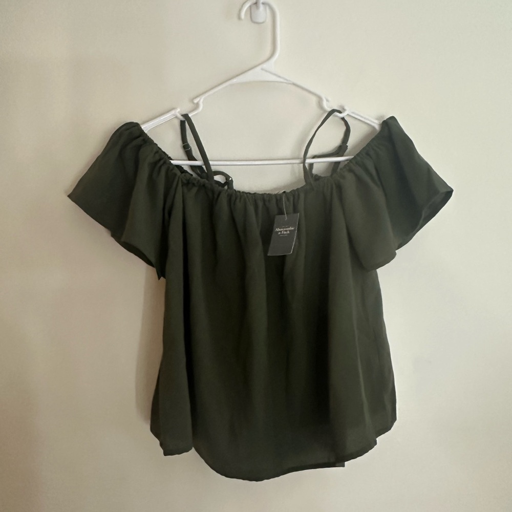 Abercrombie & Fitch Dark Green Off-Shoulder Blouse